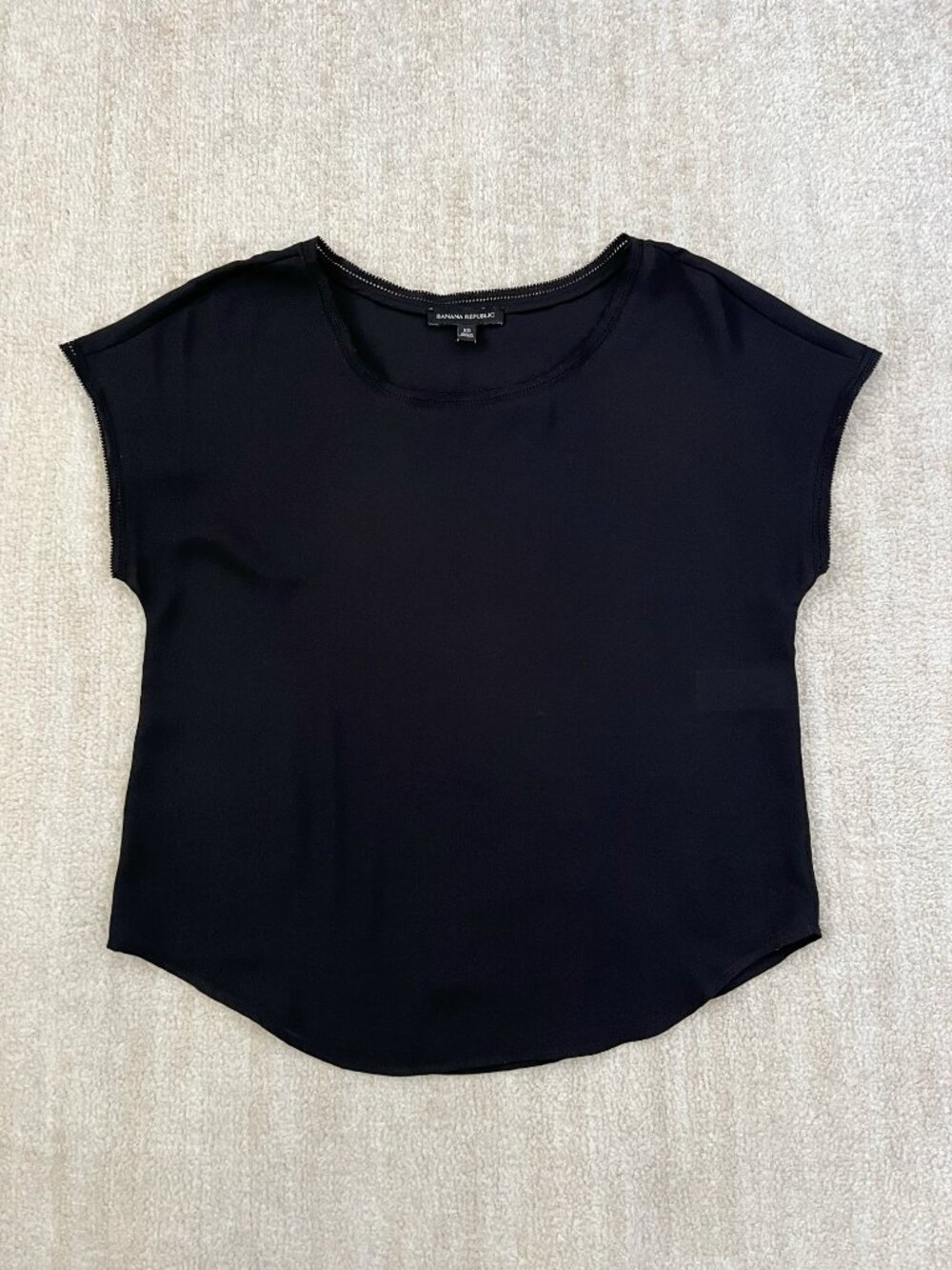 Banana Republic Work Short Sleeve Popover Summer Black Blouse Top XS